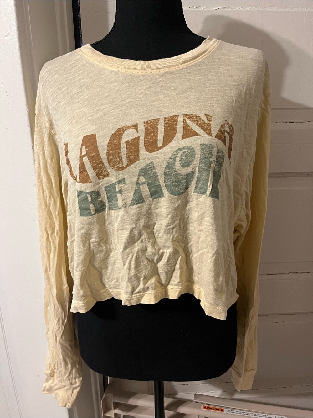 PINK by Victoria's Secret Pale Yellow Long Sleeve Cropped Crew Tee